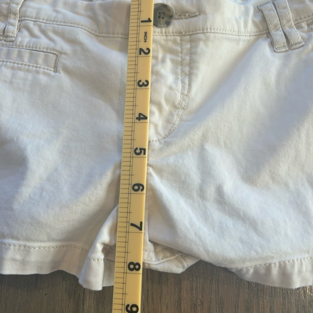 Express Vtg Y2K 90’s Low Rise Micro Mini Shorts Light Khaki 98% Cotton Size 4 - Picture 8 of 9